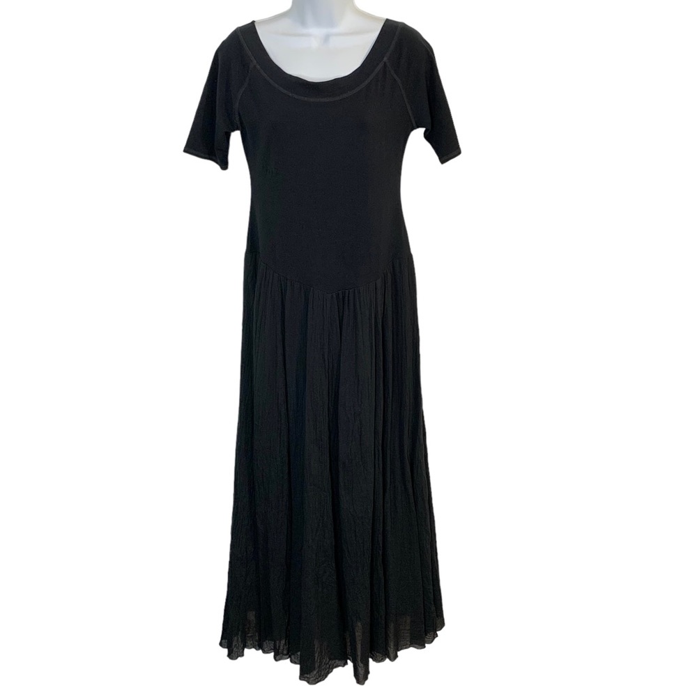 SOFT SURROUNDINGS Black Jersey Top Crinkle Skirt Maxi Dress Sz S